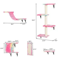FURNIinspire Pet Tower Wall mounted Cat Tree, 5 Pcs Cat Tower for Kittens, Modern Cat Furniture, Pink, 19.75"*7.85"*38.25"