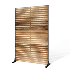 TOAOTBNBO 3-Panel Metal Privacy Screen, Decorative Privacy Fence Panels with Stand, Outdoor Privacy Screen for Patio, Natural Oak