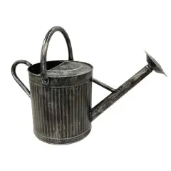 Gardener Select Metal Watering Can, Striped Silver w/ Black Wash, 2.5 Gallons