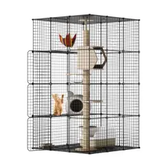Sandinrayli Metal Indoor Cat House Cat Cage Playpen, Black