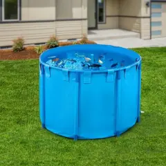 VEVOR Canvas Fish Pond, 448.8 Gal Capacity Above Ground Fish Pond, Foldable PVC Koi Tank, Round Goldfish Tank with Stable Frame and Drain Valve,Blue