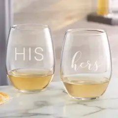 Personalization Mall His & Hers Personalized Stemless Wine Glasses