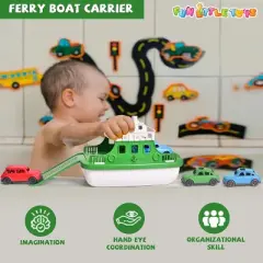 Fun Little Toys 9Pcs Floating Toy Boat Set, Bath & Pool Toys with 4 Mini Cars & 4 Squirter Boats, Birthday Gift for Boys & Girls Ages 1-4