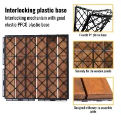 Racxily Interlocking Deck Tiles Striped Pattern, 12" x 12" Square Acacia Hardwood Outdoor Flooring for Patio, Bancony, Pool Side&pound;&not; Brown