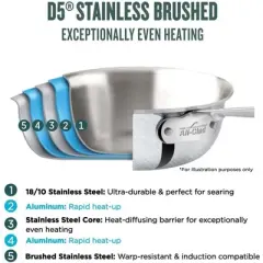 All-Clad D5 5-Ply Brushed Stainless Steel Fry Pan 10 Inch Induction Oven Broiler Safe 600F Pots and Pans, Cookware Silver