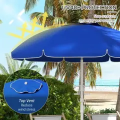 NicBex 5.7FT Beach Umbrella Portable UV-Proof Patio Umbrella UV 40+ for Sand with 2 Cup Holders & Hooks Outdoor Umbrella for Beach