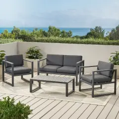 CAVINAS Balcony Furniture Set with Coffee Table, Aluminum Outdoor Sofa Set, Modern Patio Conversation Sets for Backyard, Dark Gray