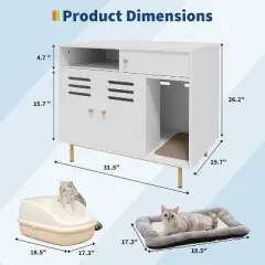 Cat Litter Box Enclosure, White Wooden Hidden Litter Box Furniture with Barn Door, Dog Proof Cat Washroom Cabinet