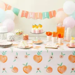 Sparkle and Bash 3 Pack Sweet Peach Tablecloths, 54x108 Inch Table Covers for Birthday and Baby Shower Party Supplies