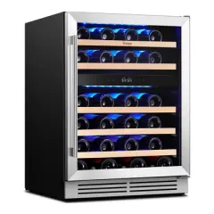 Yeego 24 Inch Wide Dual Zone 46-Bottles Built-In Wine Cooler Refrigerator