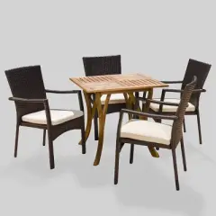 Ferris 5pc Acacia Wood & Wicker Patio Dining Set - Brown - Christopher Knight Home