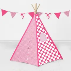 Bacati - Mix N Match Pink Chevron/Dots Play Tent for Kids/Toddlers, 100% Cotton Percale Fabric Cover