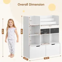 Acekool Kids Bookshelf with Drawers, 47.8" Toy Storage Organizer, Modern Bookcase with Cubbies and Cabinet for Playroom, Nursery, Kids Room
