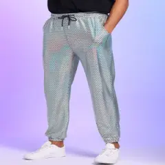 Lars Amadeus Men's Drawstring Waist Disco Shiny Metallic Pants