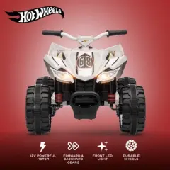 12V ATV - Hot Wheels Kids Ride‑On Car with Rechargeable Battery, LED Headlights & Durable Wheels