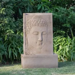 NAYSAYE Fountain Indoor Outdoor Figurine Water Feature High Sandstone Design for Garden Patio Lawn, Beige, 25"*13"*39.4"