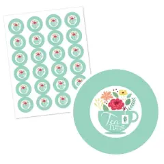 Big Dot of Happiness Floral Let's Par-Tea - Garden Tea Party Circle Sticker Labels - 24 Count