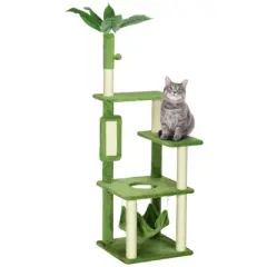 FURNIinspire Pet Tower Cat Tree Cat Tower Cat Playhouse With Scratching Post, Platforms, Play Ball, Cute Pet Furniture, Green, 19.25"*19.25"*56"