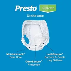 Presto Absorbency Underwear, XL, 58 in. to 68 in. White (Case of 56)
