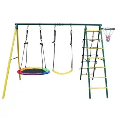 JANSNO Indoor/Outdoor Metal Swing Set with Safety Belt for Backyard