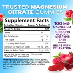 Magnesium Gummies Supplement - High Absorption Magnesium Citrate Supplement Adults & Kids, Calm Magnesio Gummy - 60 Gummies By Nature's Nutrition