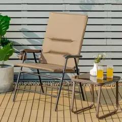 Costway Patio Padded Folding Portable Chair Camping  Dining Outdoor Beach Chair Grey\Brown