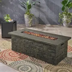 Christopher Knight Home Dunnigan Outdoor 50,000 BTU Lightweight Concrete Fire Pit Table with Tank Holder, Natural Stone