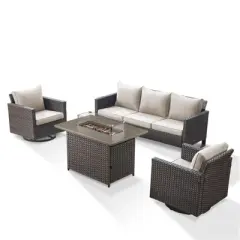 4 Pieces Patio Furniture Set with Fire Pit Table, Outdoor Furniture Set with Rocking Swivel Chairs, Wicker Patio Set with 4'' Thickened Cushion