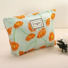 Unique Bargains Women's Floral Large Capacity Makeup Bag Orange Green 1 Pc