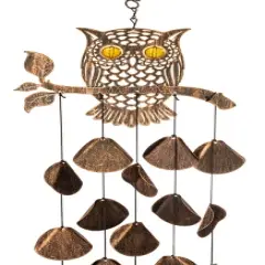 Dawhud Direct 30" H Rustic Copper Owl Wind Chimes - Garden Decoration