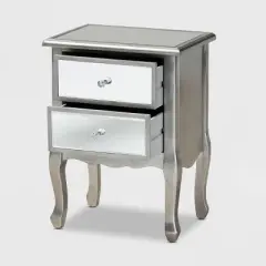 Leonie Wood and Mirrored Glass 2 Drawer Nightstand Silver - Baxton Studio