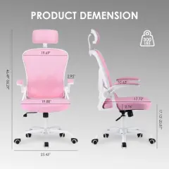 GlasFlength Task and Office Chairs with Support Armrest，Ergonomic, Adjustable，Computer Chair and Gaming Chair, Pink, 23.43"*17.72"*56.29"