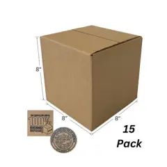 UOFFICE Pack of 15 Heavy-Duty Corrugated Boxes 8"x 8" x 8" - 275lbs. Shipping Cartons