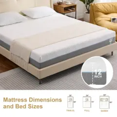 MUUEGM 12&rdquo; Gel Memory Foam Mattress| Medium Firm Mattress for Cool Sleep & Pressure Relief, CertiPUR-US Certified