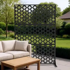 Metal Privacy Screen Outdoor 71"x47", Freestanding Decorative Privacy Fence Panel for Patio, Balcony, Deck, Garden, Indoor, Black Traditional