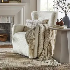 Kessler Swivel Accent Chair Cream Faux Shearling - Threshold&trade; designed with Studio McGee: Luxury Glam Furniture, No Assembly Required