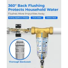 Waterdrop Spin Down Sediment Filter, Backwash Whole House Water Filter System for Well Water, 40-50 Micron, 1" MNPT + 3/4" FNPT + 3/4" MNPT