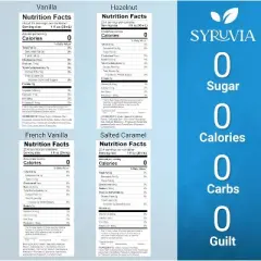 Syruvia Sugar Free Coffee Flavors Variety Pack: French Vanilla, Salted Caramel, Hazelnut & Vanilla 25.4 fl oz Syrup