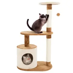 Pet Adobe Multilevel Kitty Condo - 21" x 13.75" x 37.5", Brown and Tan