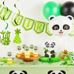 Blue Panda 53 Piece Green Panda Party Decorations Supplies - Balloons, Happy Birthday Banner & Cake Toppers
