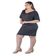 Plus Size V-Neck Knee Length Loose Fit Dress