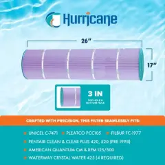 Hurricane 4 Pack HF7471-04P Platinum Purple Pool and Spa Filter Cartridge Replacement for PCC105, Unicel C-7471, Filbur FC-1977