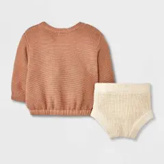 Grayson Collective Baby Beanie & Sweater Set - Cream/Brown