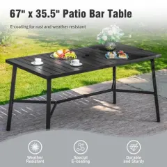 Captiva Designs Outdoor Patio Dining Bar Set with Steel Bar Table & Rattan Bar Stools with Cushions