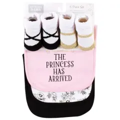 Hudson Baby Infant Girl Cotton Bib and Sock Set, Toile, 0-6 Months