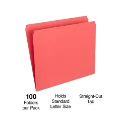 HITOUCH BUSINESS SERVICES File Folder Straight Cut Tab Letter Size Red 100/Box TR509646