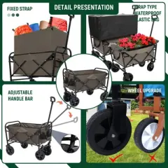 RISOKEYS Foldable Utility Beach Wagon Cart , Heavy Duty Utility Wagon Grocery Cart,3pcs Plastic Liner Bag,for Gardening, Beach, Picnics