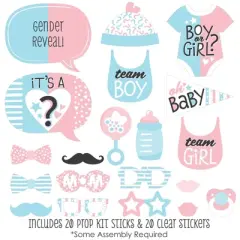 Big Dot of Happiness Baby Gender Reveal - Team Boy or Girl Party Photo Booth Props Kit - 20 Count