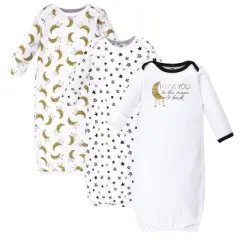 Yoga Sprout Baby Cotton Long-Sleeve Gowns 3pk, Metallic Moon