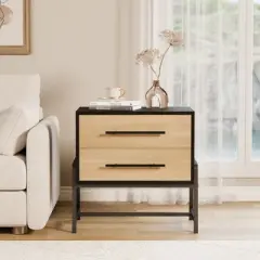 Small Nightstand with 2 Drawers, Small Bedside End Table Metal Frame Modern Night Stand Furniture for Bedroom, Hallway, Closet, Small Space